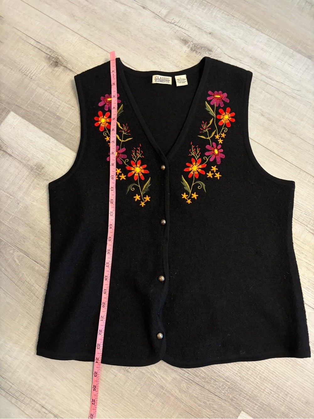 Vintage Claasic Elements Embroidered Wool Sweater Vest Cottagecore Boho Size L - Picture 9 of 10